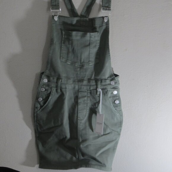 Judy Blue Weekend Ready Army Green Distressed Overall Skirt with Silver … - Picture 7 of 11